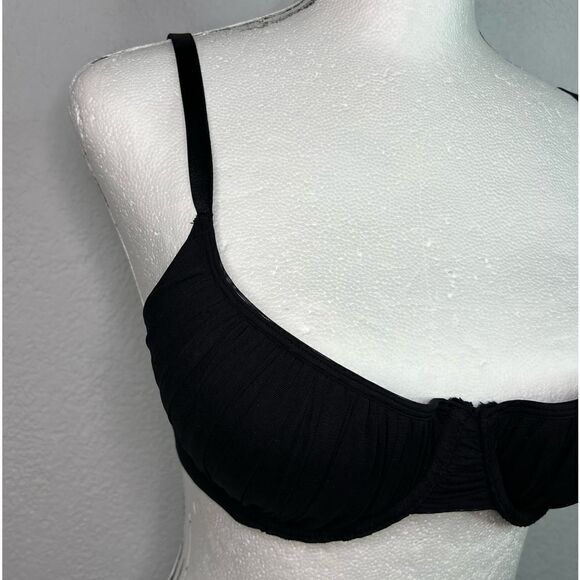 New! Savage X Fenty Lightly Lined Ribbed Mesh Black Demi Bra Size 36B - Picture 5 of 9
